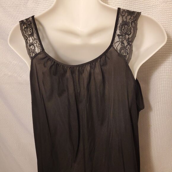 Vintage Berkliff Womens Sz Large Silky Maxi Slip Dress Lace Shoulder - Picture 5 of 8